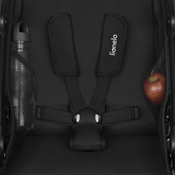 Carucior sport, Lionelo, Azura, Cu 3 roti, Cu baldachin XXL impermeabil, Pliere compacta, Pana la 22 kg, 6-48 luni, Conform cu standardele europene de securitate EN1888-1 si EN1888-2, Negru [15]
