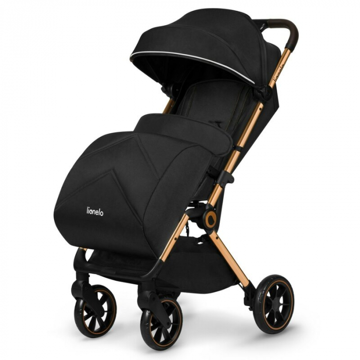 Carucior sport, Lionelo, Cloe, Cu accesorii, Cadru din aluminiu, Pana la 22 kg, Usor, Pliere compacta pentru avion, cu o singura mana, Ideal pentru toate tipurile de suprafete, 6 luni+, Black Onyx [3]