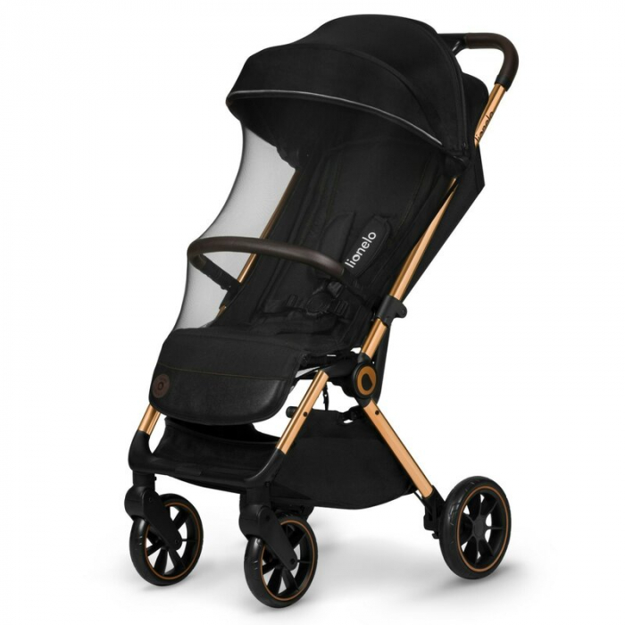 Carucior sport, Lionelo, Cloe, Cu accesorii, Cadru din aluminiu, Pana la 22 kg, Usor, Pliere compacta pentru avion, cu o singura mana, Ideal pentru toate tipurile de suprafete, 6 luni+, Black Onyx [4]