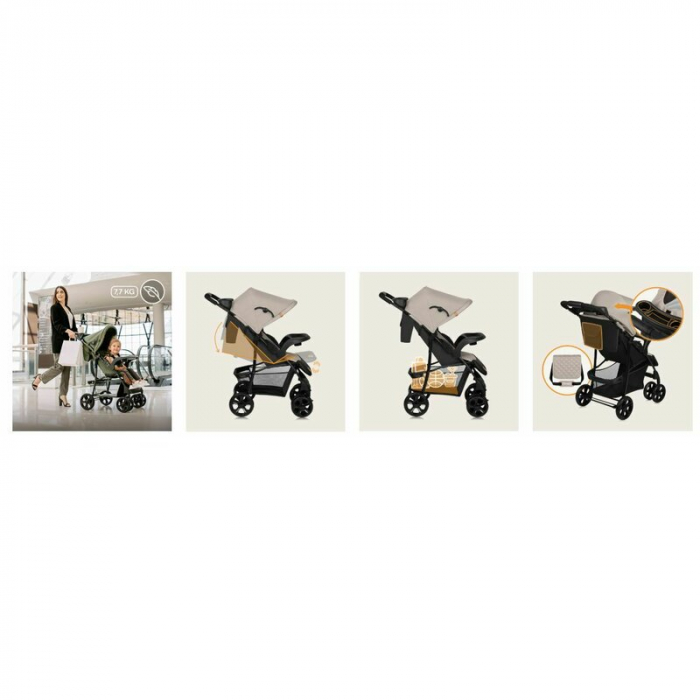 Carucior sport, Lionelo, Emma Plus, Cu tavita, 2 Suporturi pentru pahar, Geanta accesorii, Conform cu standardul european de securitate EN1888-1, Bej [21]