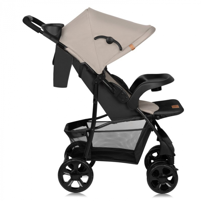 Carucior sport, Lionelo, Emma Plus, Cu tavita, 2 Suporturi pentru pahar, Geanta accesorii, Conform cu standardul european de securitate EN1888-1, Bej [4]