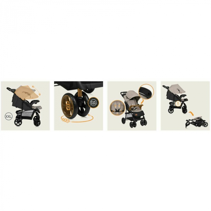 Carucior sport, Lionelo, Emma Plus, Cu tavita, 2 Suporturi pentru pahar, Geanta accesorii, Conform cu standardul european de securitate EN1888-1, Bej [20]