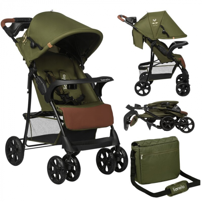 Carucior sport, Lionelo, Emma Plus, Cu tavita, 2 Suporturi pentru pahar, Geanta accesorii, Conform cu standardul european de securitate EN1888-1, Forest Green [3]