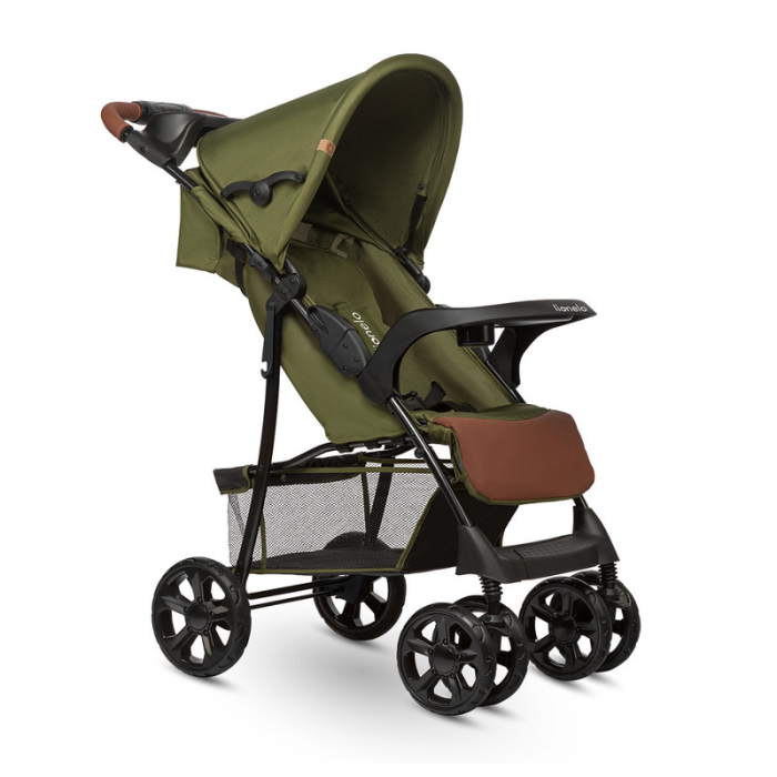 Carucior sport, Lionelo, Emma Plus, Cu tavita, 2 Suporturi pentru pahar, Geanta accesorii, Conform cu standardul european de securitate EN1888-1, Forest Green [4]