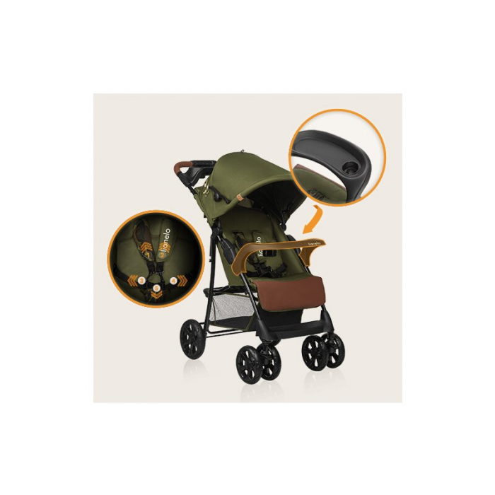 Carucior sport, Lionelo, Emma Plus, Cu tavita, 2 Suporturi pentru pahar, Geanta accesorii, Conform cu standardul european de securitate EN1888-1, Forest Green [23]