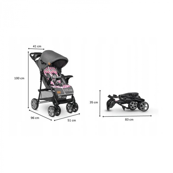 Carucior sport, Lionelo, Emma Plus, Cu tavita, 2 Suporturi pentru pahar, Geanta accesorii, Conform cu standardul european de securitate EN1888-1, Pink Scandi [18]