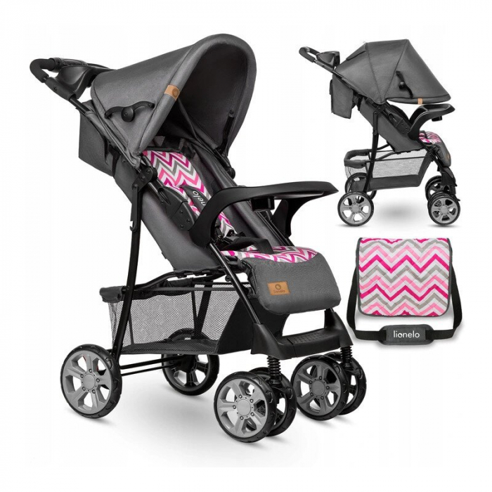Carucior sport, Lionelo, Emma Plus, Cu tavita, 2 Suporturi pentru pahar, Geanta accesorii, Conform cu standardul european de securitate EN1888-1, Pink Scandi [3]
