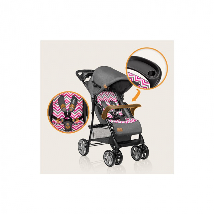 Carucior sport, Lionelo, Emma Plus, Cu tavita, 2 Suporturi pentru pahar, Geanta accesorii, Conform cu standardul european de securitate EN1888-1, Pink Scandi [27]