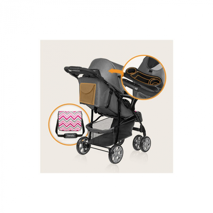 Carucior sport, Lionelo, Emma Plus, Cu tavita, 2 Suporturi pentru pahar, Geanta accesorii, Conform cu standardul european de securitate EN1888-1, Pink Scandi [19]