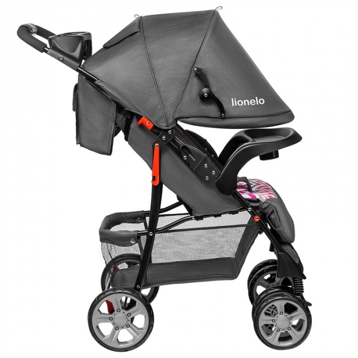 Carucior sport, Lionelo, Emma Plus, Cu tavita, 2 Suporturi pentru pahar, Geanta accesorii, Conform cu standardul european de securitate EN1888-1, Pink Scandi [8]