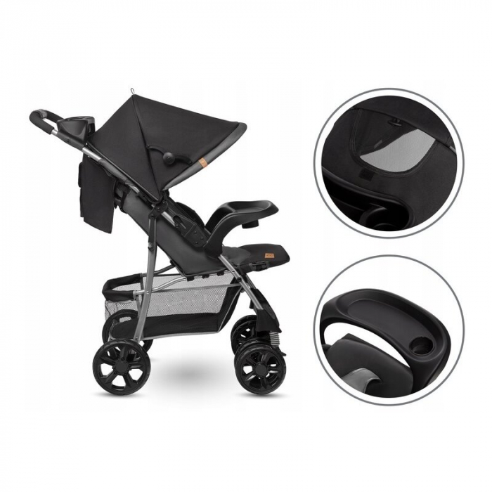 Carucior sport, Lionelo, Emma Plus, Cu tavita, 2 Suporturi pentru pahar, Geanta accesorii, Conform cu standardul european de securitate EN1888-1, Stone [24]