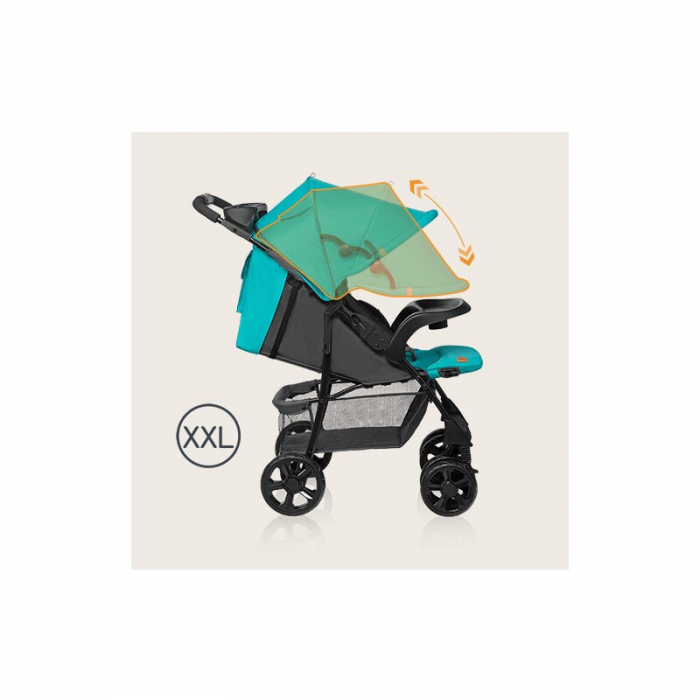 Carucior sport, Lionelo, Emma Plus, Cu tavita, 2 Suporturi pentru pahar, Geanta accesorii, Conform cu standardul european de securitate EN1888-1, Vivid Turquoise [29]