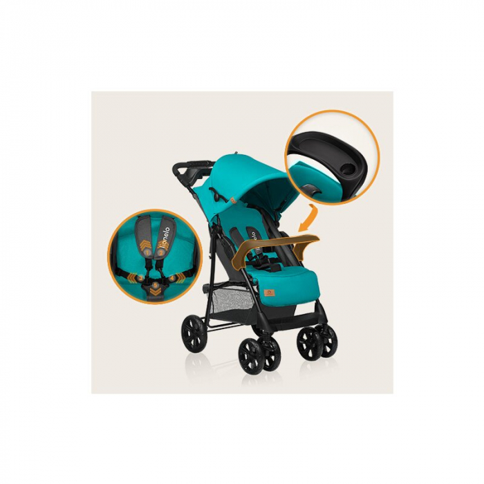 Carucior sport, Lionelo, Emma Plus, Cu tavita, 2 Suporturi pentru pahar, Geanta accesorii, Conform cu standardul european de securitate EN1888-1, Vivid Turquoise [27]