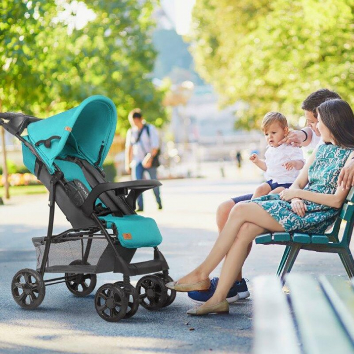 Carucior sport, Lionelo, Emma Plus, Cu tavita, 2 Suporturi pentru pahar, Geanta accesorii, Conform cu standardul european de securitate EN1888-1, Vivid Turquoise [4]