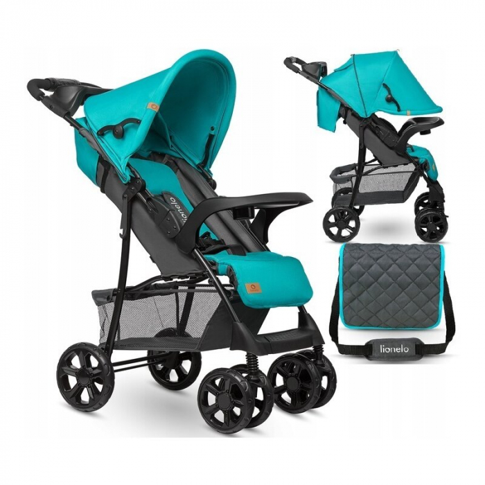 Carucior sport, Lionelo, Emma Plus, Cu tavita, 2 Suporturi pentru pahar, Geanta accesorii, Conform cu standardul european de securitate EN1888-1, Vivid Turquoise [3]