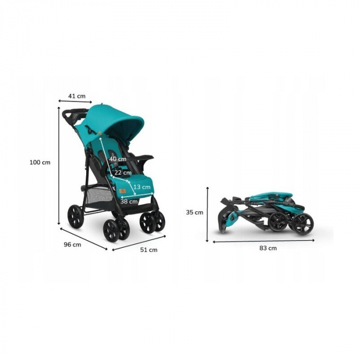 Carucior sport, Lionelo, Emma Plus, Cu tavita, 2 Suporturi pentru pahar, Geanta accesorii, Conform cu standardul european de securitate EN1888-1, Vivid Turquoise [22]
