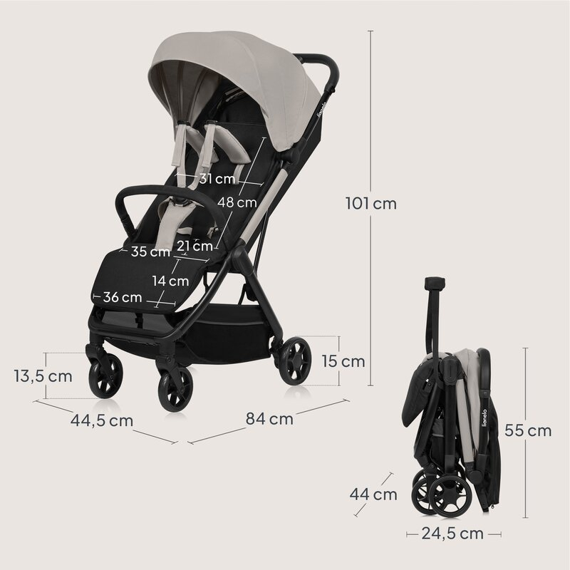 Carucior sport, Lionelo, Julie Air, Greutate redusa - 7.5 kg, Sustine 22 kg, 6 luni+, Capotina impermeabila, Protectie SPF 50+, Include suport sticla, Pliere compacta pentru calatorii, Conform cu EN18 [25]