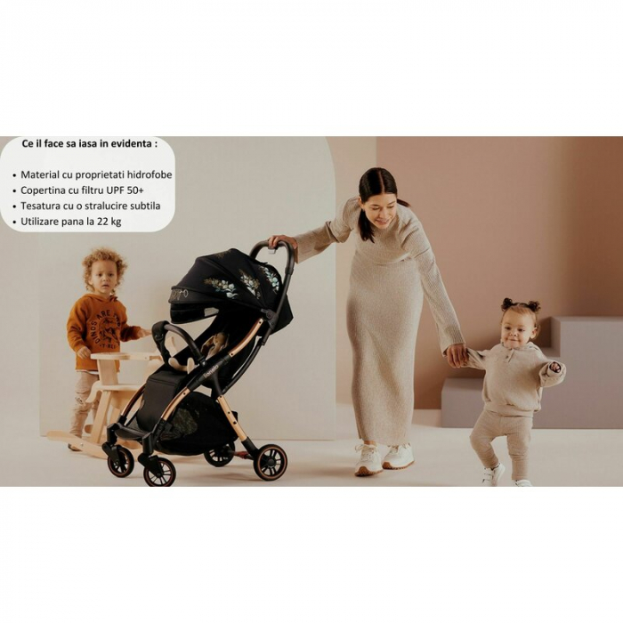 Carucior sport, Lionelo, Julie One, Editie limitata Golden Moments, De la nastere, Greutate redusa, Cu accesorii, Cadru din aluminiu, 0-22 kg, Pliere compacta pentru avion, Conform cu standardele euro [51]