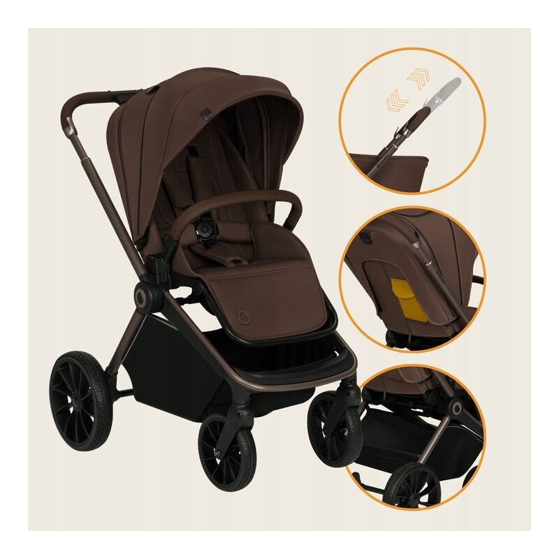 Carucior sport, Lionelo, Mika Plus, Cadru din aluminiu, Copertina XXL, Spatar reglabil in 3 pozitii, Cu accesorii, Pana la 22 kg, 6-48 luni; EN1888-1, EN1888-2 EN1466, Mocha Mousse [18]