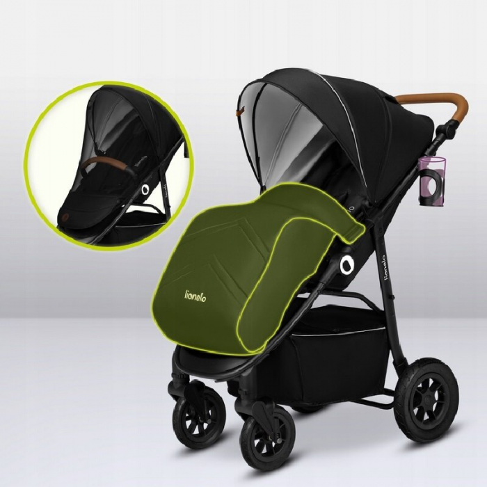 Carucior sport, Lionelo, Natt, De la nastere, Cu accesorii si capotina XXL reglabila, 0 - 22 kg, Conform cu standardele europene de securitate EN1888-1, EN1888-2, Negru Onyx [31]