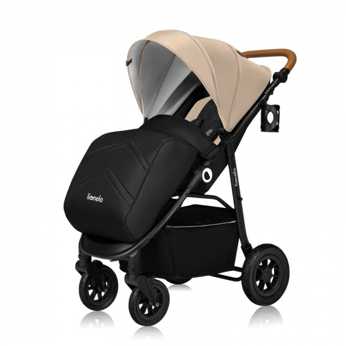 Carucior sport, Lionelo, Natt, De la nastere, Cu accesorii si capotina XXL reglabila, 0 - 22 kg, Conform cu standardele europene de securitate EN1888-1, EN1888-2, Bej [5]
