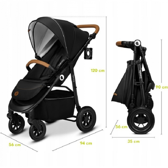 Carucior sport, Lionelo, Natt, De la nastere, Cu accesorii si capotina XXL reglabila, 0 - 22 kg, Conform cu standardele europene de securitate EN1888-1, EN1888-2, Negru Onyx [26]