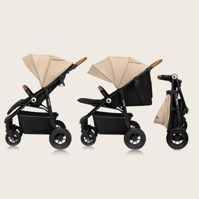 Carucior sport, Lionelo, Natt, De la nastere, Cu accesorii si capotina XXL reglabila, 0 - 22 kg, Conform cu standardele europene de securitate EN1888-1, EN1888-2, Bej [21]