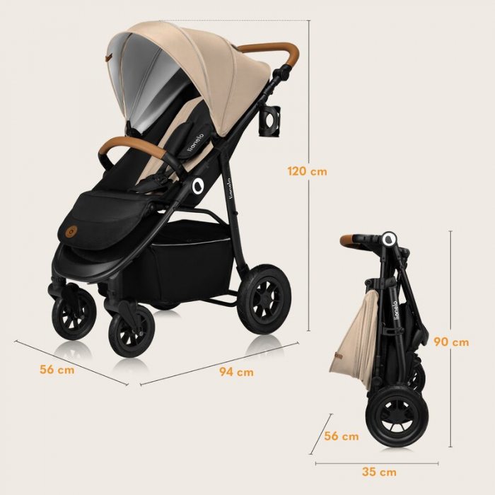 Carucior sport, Lionelo, Natt, De la nastere, Cu accesorii si capotina XXL reglabila, 0 - 22 kg, Conform cu standardele europene de securitate EN1888-1, EN1888-2, Bej [30]