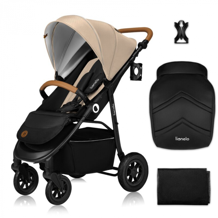 Carucior sport, Lionelo, Natt, De la nastere, Cu accesorii si capotina XXL reglabila, 0 - 22 kg, Conform cu standardele europene de securitate EN1888-1, EN1888-2, Bej [31]