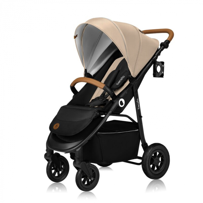 Carucior sport, Lionelo, Natt, De la nastere, Cu accesorii si capotina XXL reglabila, 0 - 22 kg, Conform cu standardele europene de securitate EN1888-1, EN1888-2, Bej [4]