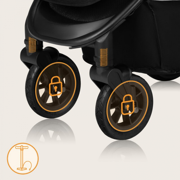 Carucior sport, Lionelo, Natt, De la nastere, Cu accesorii si capotina XXL reglabila, 0 - 22 kg, Conform cu standardele europene de securitate EN1888-1, EN1888-2, Bej [22]