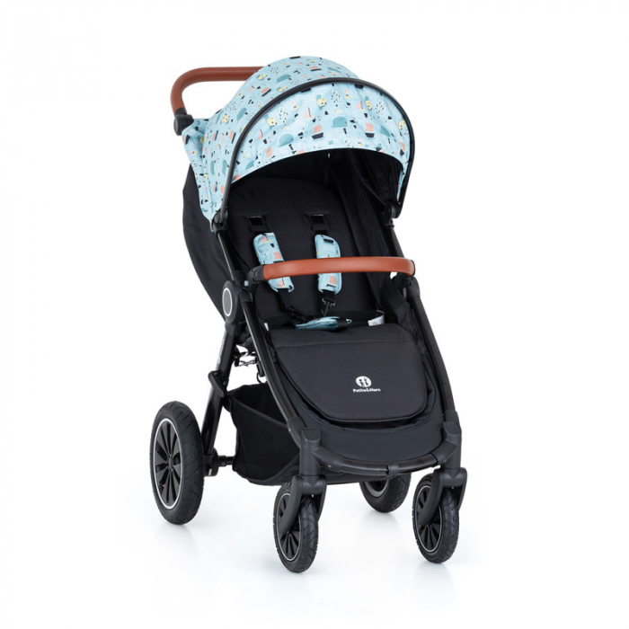 Carucior sport, Petite&Mars, Street+ Air, Include capotina impermeabila Editie limitata, Cu fereastra, husa picioare, cos de bagaje, Cu roti gonflabile, Centura de siguranta in 5 puncte, Pana la 25 kg [1]