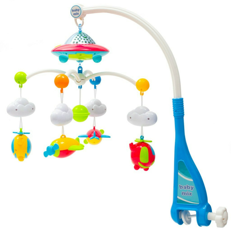 Carusel muzical, BabyMix, Pentru patut bebelusi, Cu proiectii, Cu 107 melodii si sunete ale naturii, Cu 4 jucarii, Blue [1]