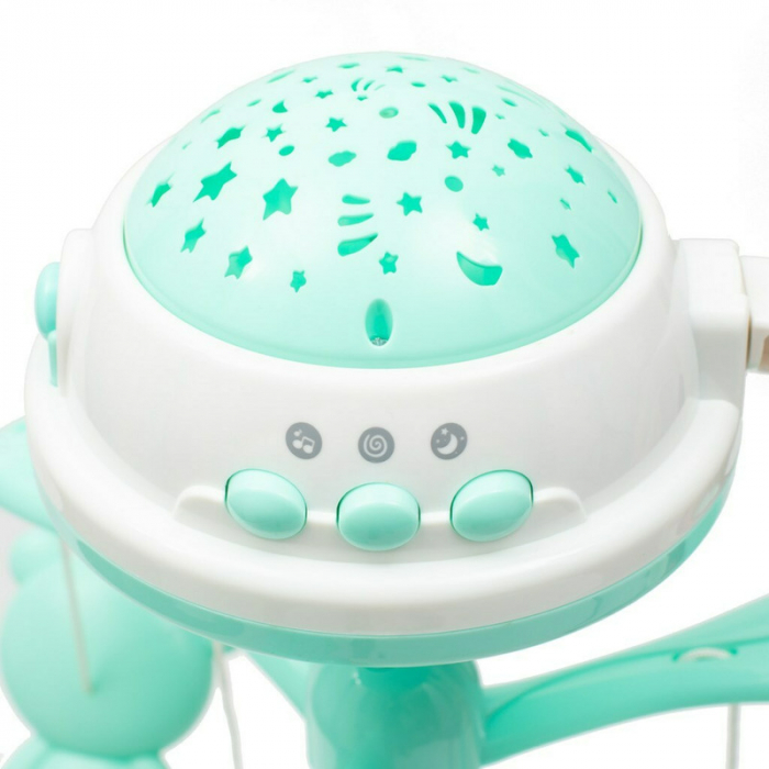 Carusel muzical, BabyMix, Pentru patut bebelusi, Cu proiectii, Cu melodii si sunete ale naturii, Cu 10 jucarii si ceas de jucarie pe suport, Mint [3]