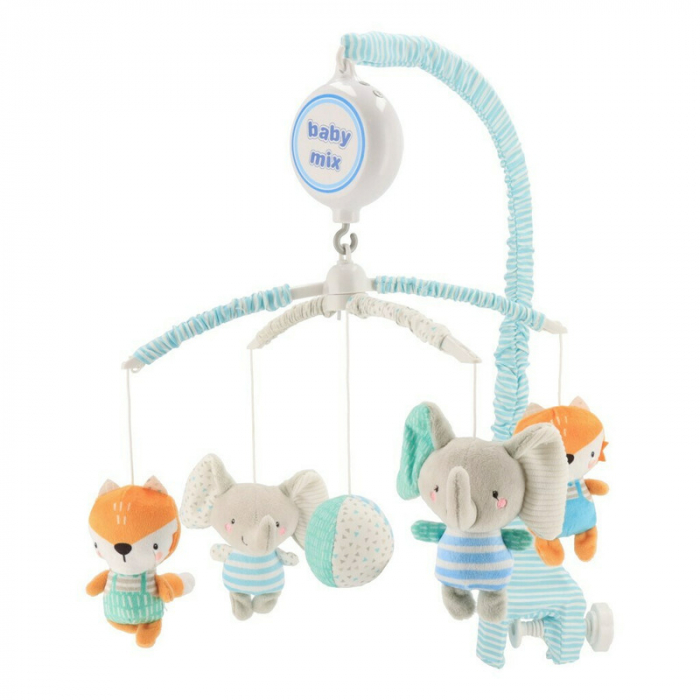 Carusel muzical, BabyMix, Pentru patut, Cu 5 jucarii din plus, Elephants and foxes [1]