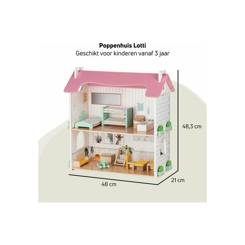 Casuta de papusi, Free2Play, Din lemn, Cu 11 piese de mobilier, Cu acces facil, 48,3 x 21 x 48 cm, 36 luni+, Multicolor [13]