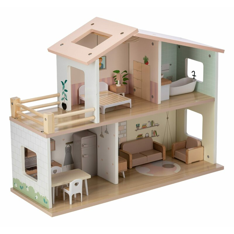 Casuta de papusi, Free2Play, Din lemn, Cu 13 piese de mobilier, Cu acces facil, 52 x 19,5 x 40 cm, 36 luni+, Multicolor [3]