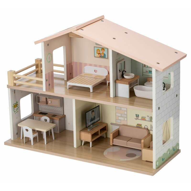 Casuta de papusi, Free2Play, Din lemn, Cu 13 piese de mobilier, Cu acces facil, 52 x 19,5 x 40 cm, 36 luni+, Multicolor [2]