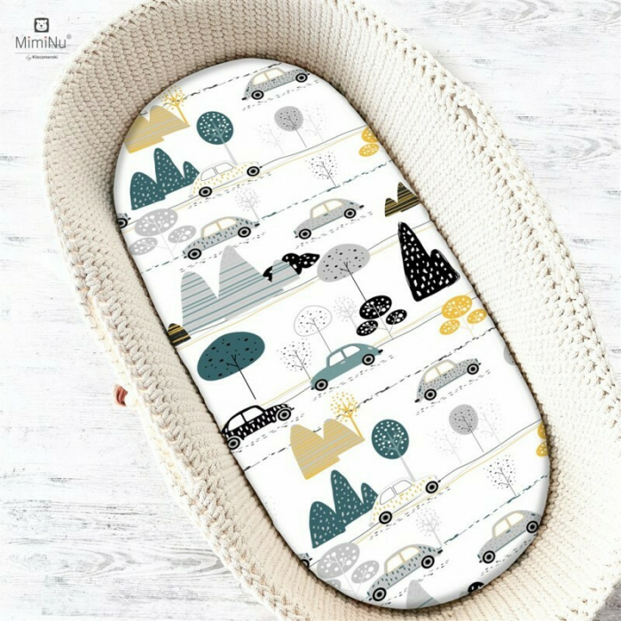 Cearceaf cu elastic, MimiNu, Pentru landou, carucior si cosulet, Dimensiune 80x35 cm, Din bumbac certificat Oeko Tex Standard 100, Childrens Journey Grey [1]