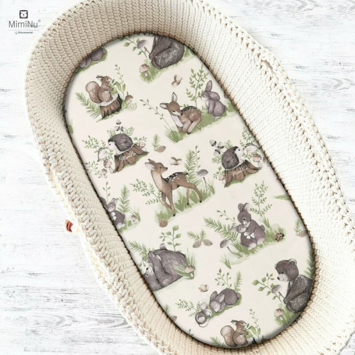 Cearceaf cu elastic, MimiNu, Pentru landou, carucior si cosulet, Dimensiune 80x35 cm, Din bumbac certificat Oeko Tex Standard 100, Design, Calm Forest Natural [1]
