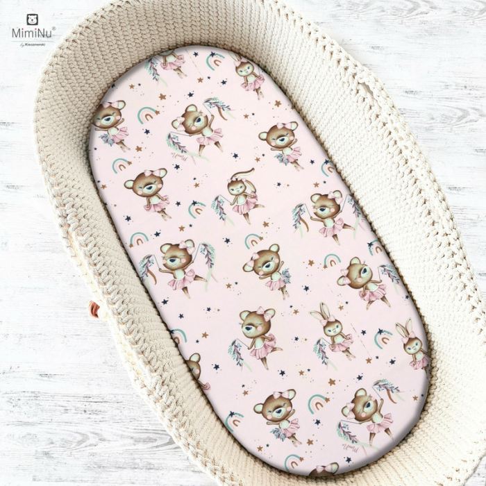 Cearceaf cu elastic, MimiNu, Pentru landou, carucior si cosulet, Dimensiune 80x35 cm, Din bumbac certificat Oeko Tex Standard 100, Design, Little Ballerina Pink [1]
