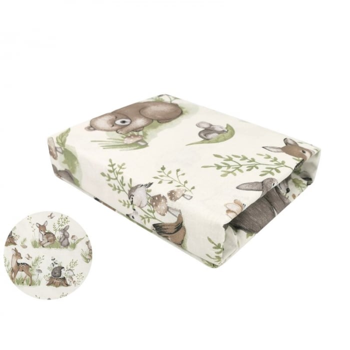 Cearceaf cu elastic, MimiNu, Pentru pat 160x80 cm, Din bumbac certificat Oeko Tex Standard 100, Design, Calm Forest Natural [3]