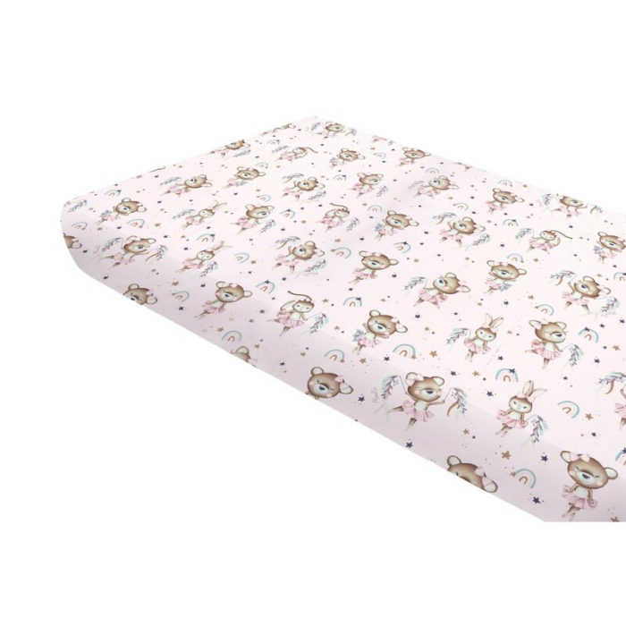 Cearceaf cu elastic, MimiNu, Pentru pat 160x80 cm, Din bumbac certificat Oeko Tex Standard 100, Design, Little Ballerina Pink [1]