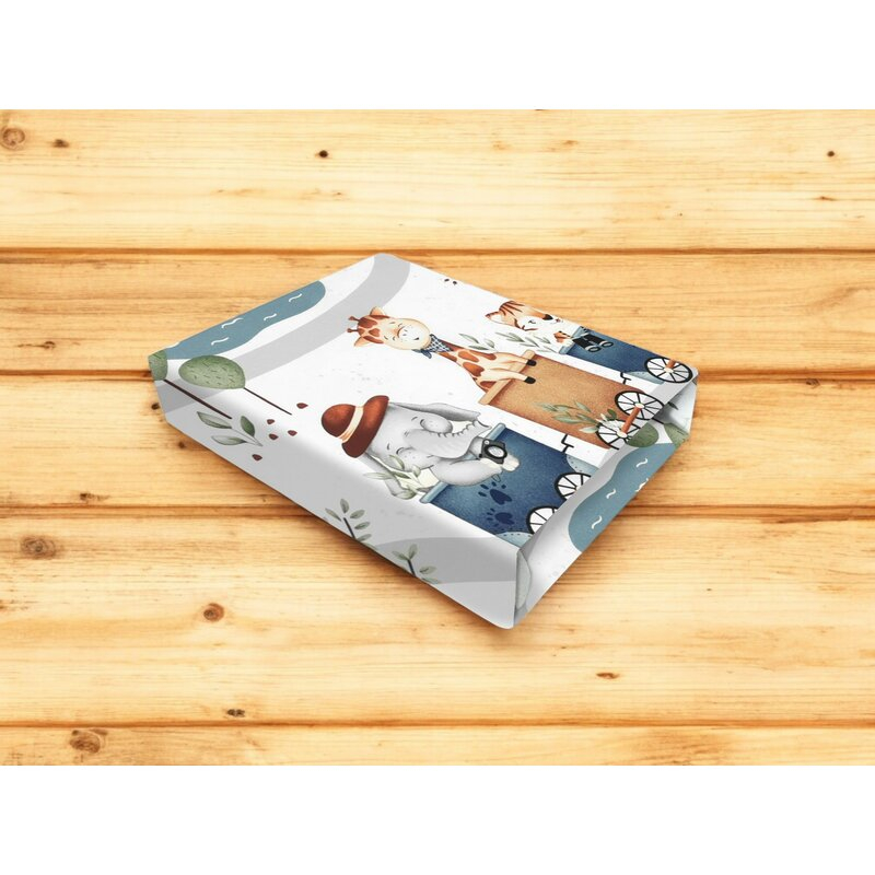 Cearceaf cu elastic, MimiNu, Pentru pat 160x80 cm, Din bumbac certificat Oeko Tex Standard 100, Design, Zoo in train [4]