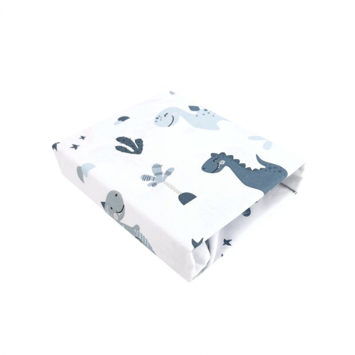 Cearceaf cu elastic, MimiNu, Pentru pat 160x80 cm, Din bumbac certificat Oeko Tex Standard 100, Dino Granat [4]