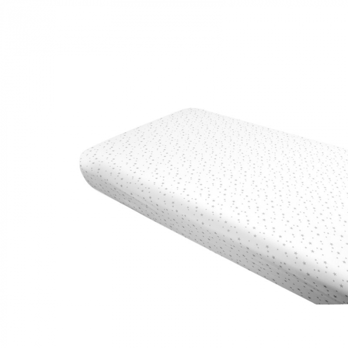 Cearceaf cu elastic, MimiNu, Pentru pat 160x80 cm, Din bumbac certificat Oeko Tex Standard 100, Mini Gray Stars [1]