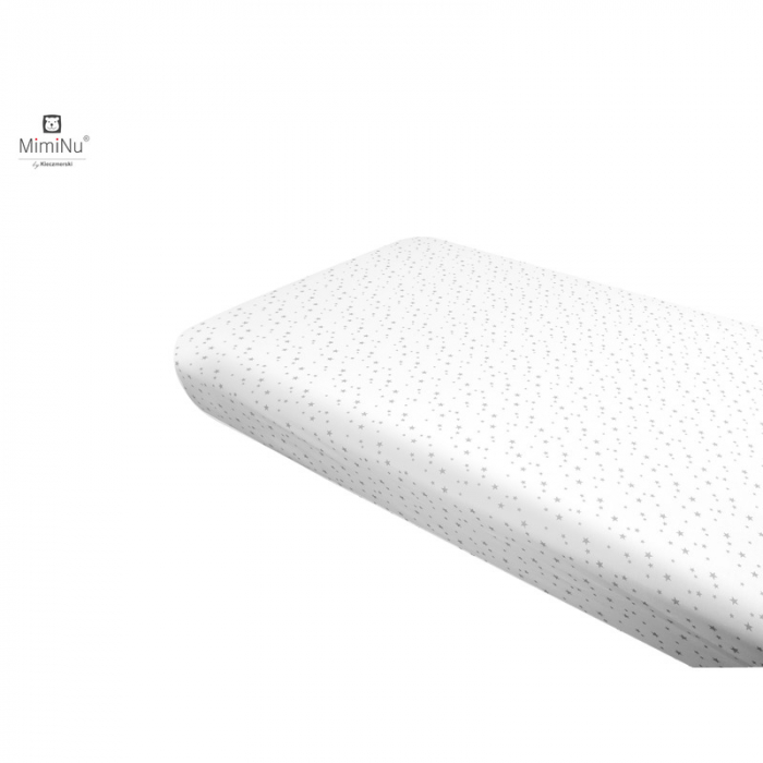 Cearceaf cu elastic, MimiNu, Pentru pat 160x80 cm, Din bumbac certificat Oeko Tex Standard 100, Mini Gray Stars [4]