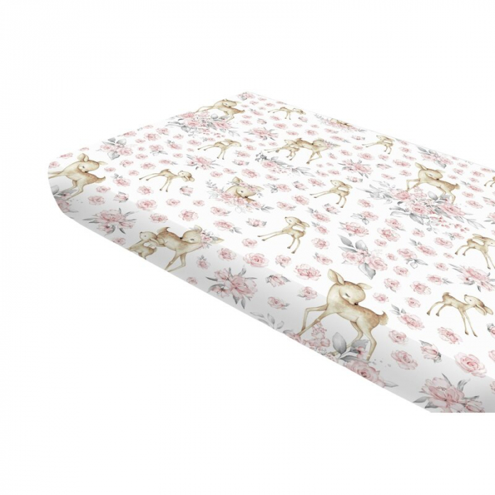 Cearceaf cu elastic, MimiNu, Pentru pat 160x80 cm, Din bumbac certificat Oeko Tex Standard 100, Sweet Deer Pink [1]
