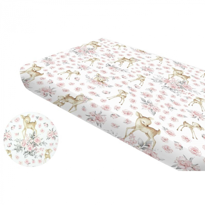 Cearceaf cu elastic, MimiNu, Pentru pat 160x80 cm, Din bumbac certificat Oeko Tex Standard 100, Sweet Deer Pink [6]