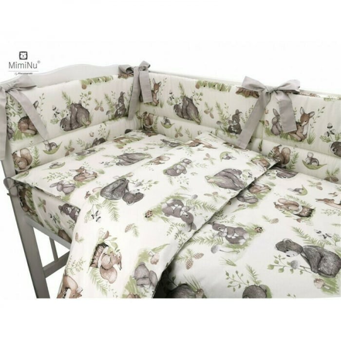 Cearceaf cu elastic, MimiNu, Pentru patut 120X60 cm, Din bumbac certificat Oeko Tex Standard 100, Design, Calm Forest Natural [4]